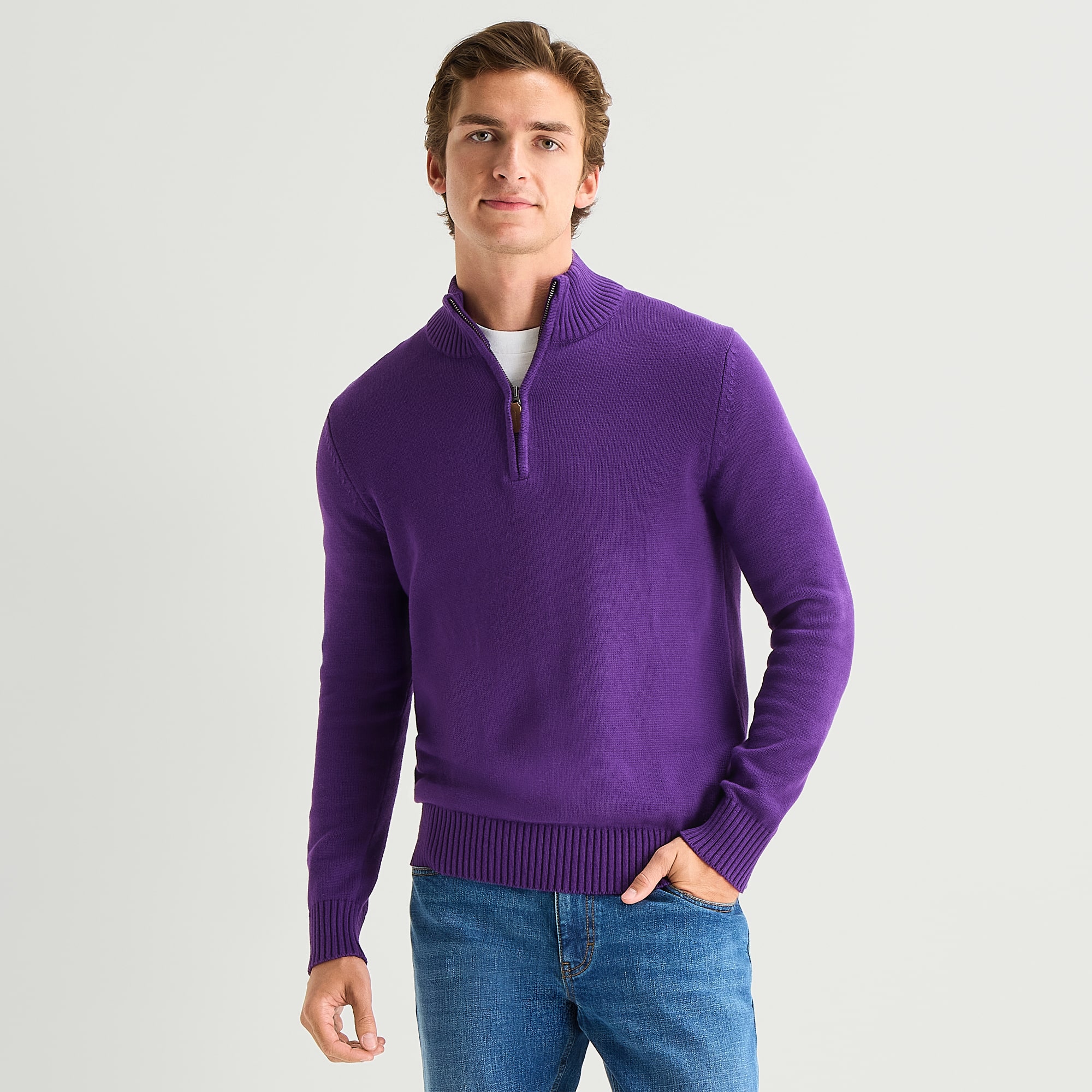 St. John's Bay Mens Mock Neck Long Sleeve Quarter-Zip Pullover Sweater