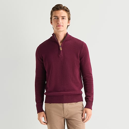 St. John's Bay Mens Mock Neck Long Sleeve Quarter-zip Pullover Sweater In Purple