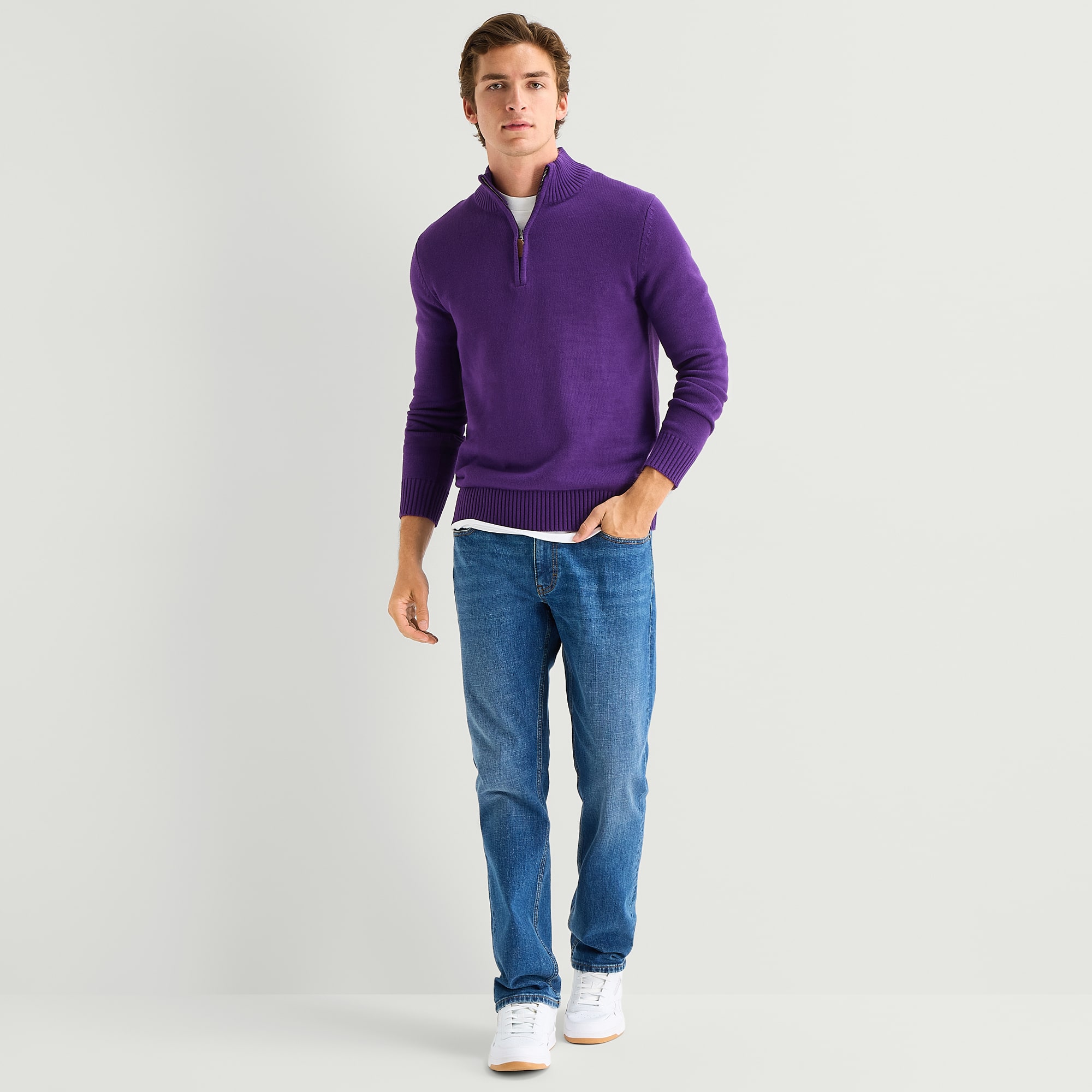 St. John's Bay Mens Mock Neck Long Sleeve Quarter-Zip Pullover Sweater
