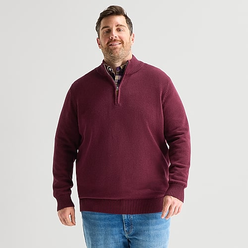 St. John's Bay Mens Mock Neck Long Sleeve Big And Tall Quarter-zip Pullover Sweater In Red