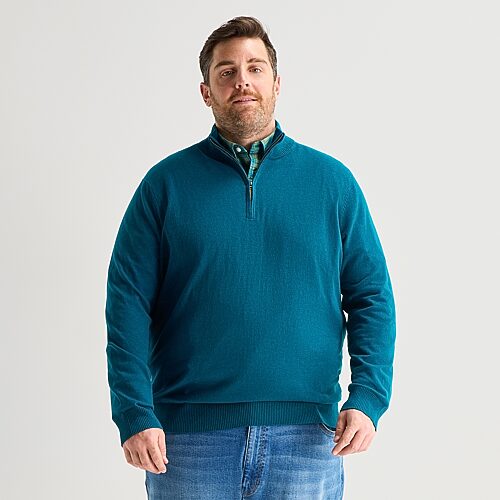 St. John's Bay Fine Gauge Mens Mock Neck Long Sleeve Big And Tall Quarter-zip Pullover Sweater In Blue