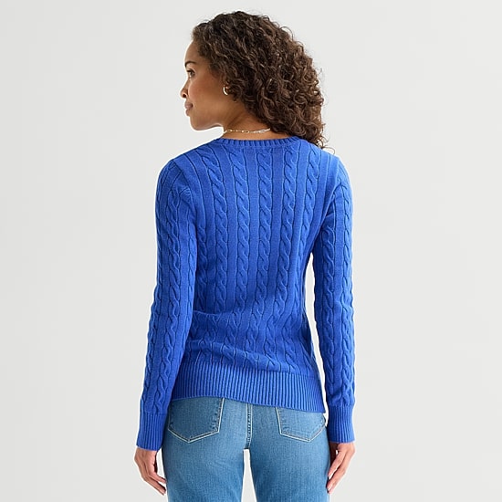 St. John's Bay Womens Crew Neck Long Sleeve Cable Knit Pullover Sweater