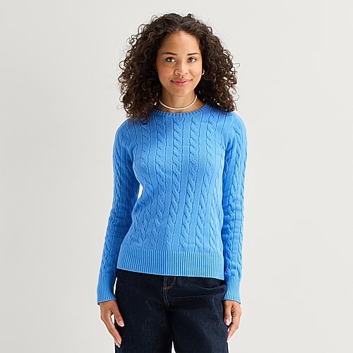 St. John's Bay Womens Crew Neck Long Sleeve Cable Knit Pullover Sweater In Blue
