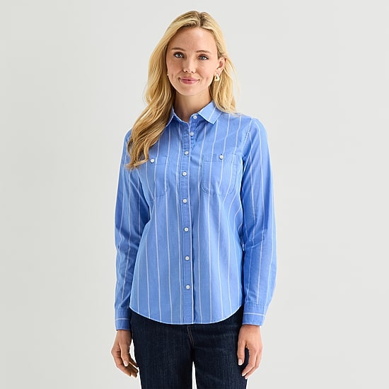 St. John's Bay Womens Cuffed Long Sleeve Regular Fit Button-Down Shirt