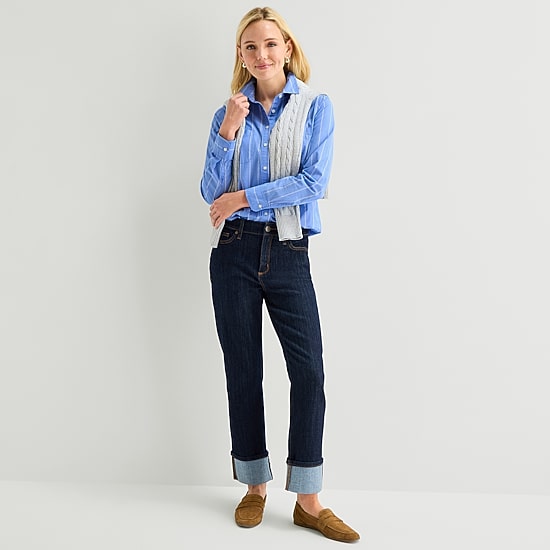 St. John's Bay Womens Cuffed Long Sleeve Regular Fit Button-Down Shirt