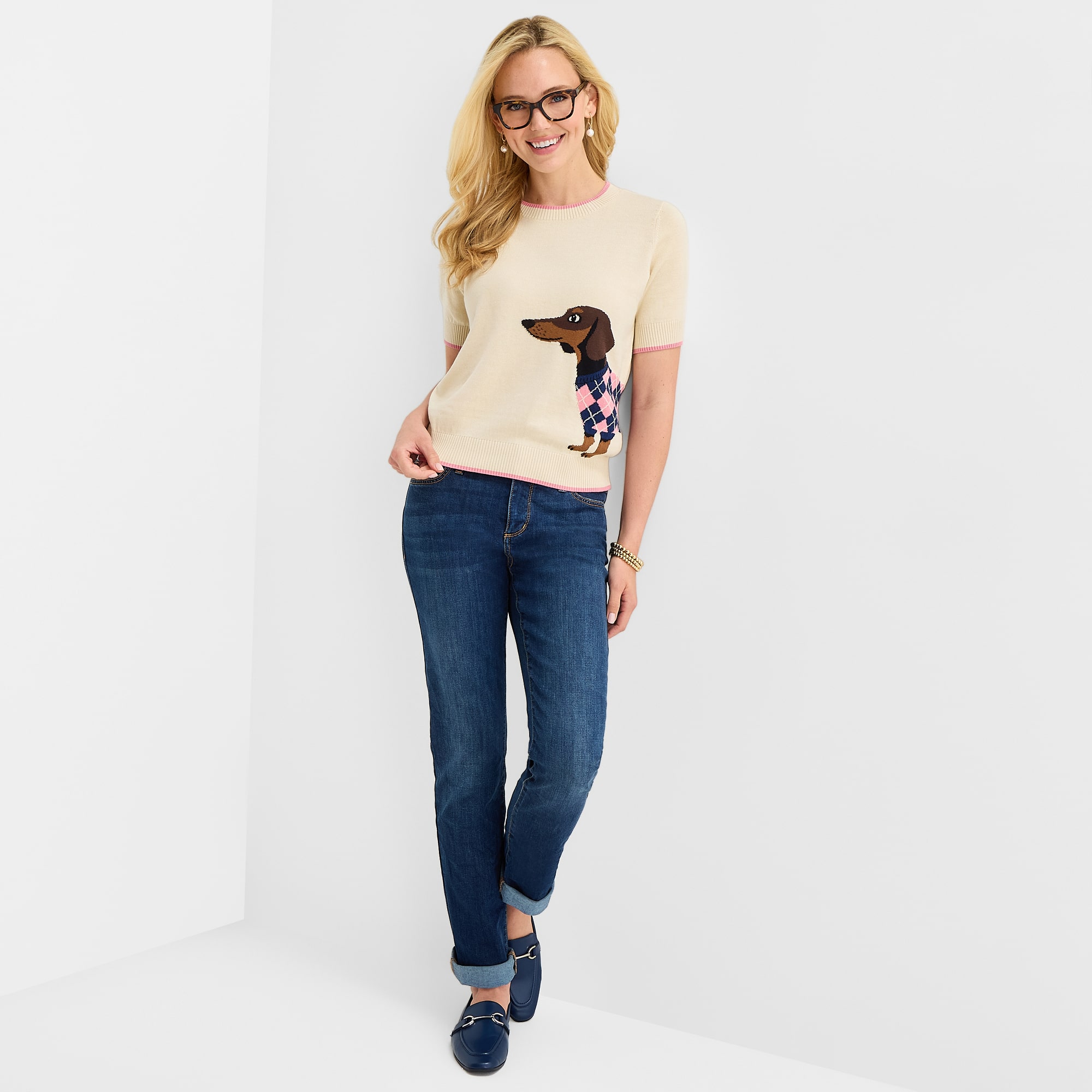 St. John's Bay Womens Crew Neck Short Sleeve Pullover Sweater