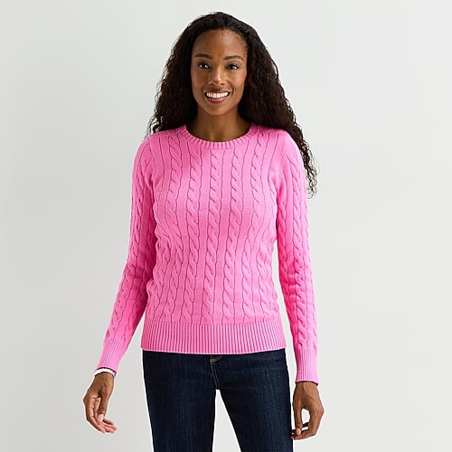 St. John's Bay Womens Crew Neck Long Sleeve Easy-on + Easy-off Pullover Sweater In Pink