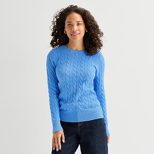 St. John's Bay Womens Crew Neck Long Sleeve Easy-on + Easy-off Pullover Sweater In Blue