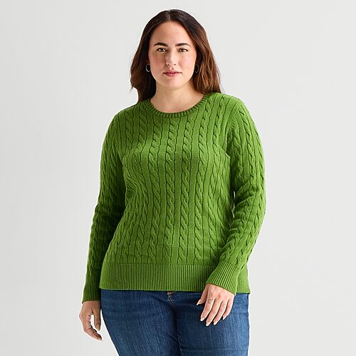 St. John's Bay Plus Womens Crew Neck Long Sleeve Cable Knit Pullover Sweater, 4x, Green