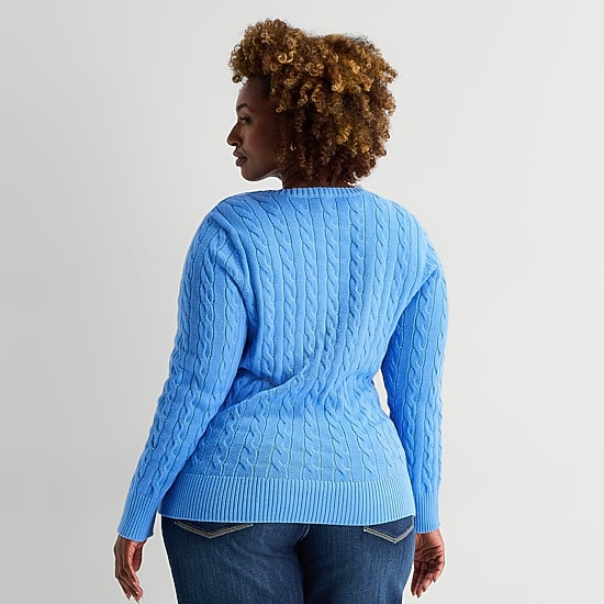 St. John's Bay Plus Womens Crew Neck Adaptive Long Sleeve Easy-on + Easy-off Pullover Sweater