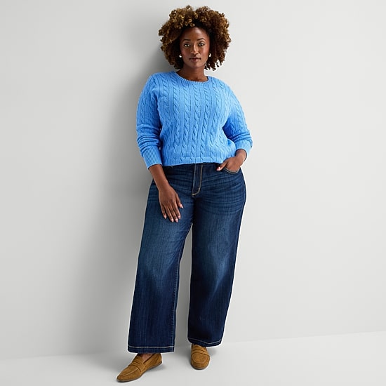 St. John's Bay Plus Womens Crew Neck Adaptive Long Sleeve Easy-on + Easy-off Pullover Sweater