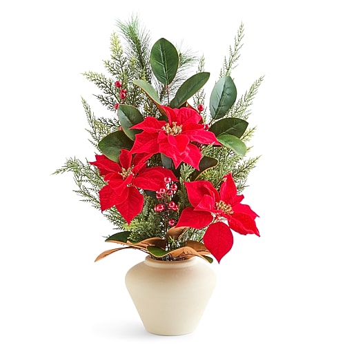 North Pole Trading Co . Xl Poinsettia Floral Arrangement Floral Arrangement In Red