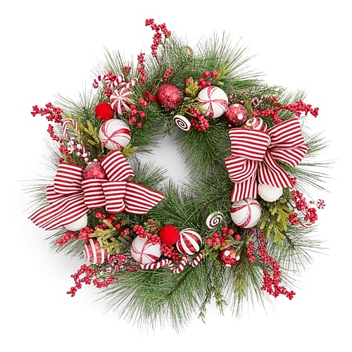 North Pole Trading Co . Candy Cane Wreath In Red