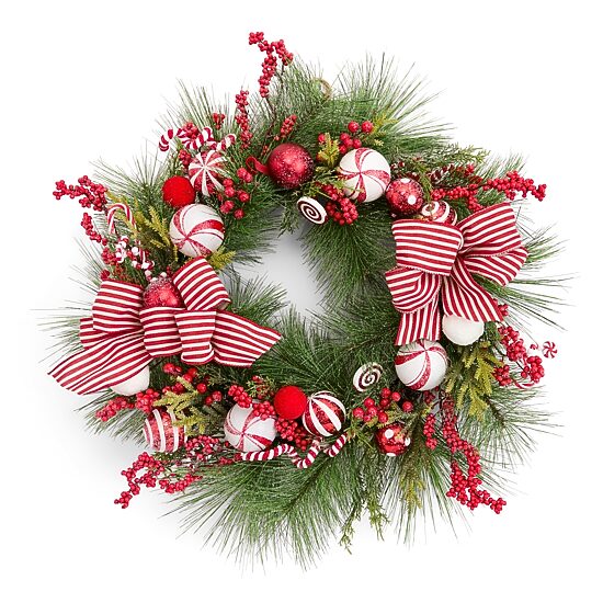 North Pole Trading Co. 24" Candy Cane Ornament Wreath
