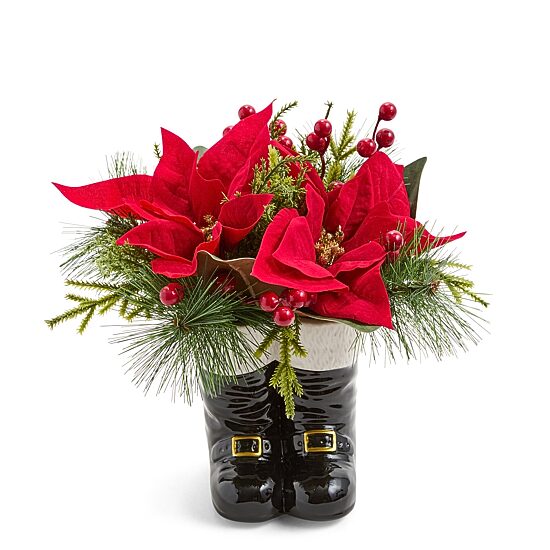 North Pole Trading Co. 11" Santa Boot Floral Arrangement Floral Arrangement