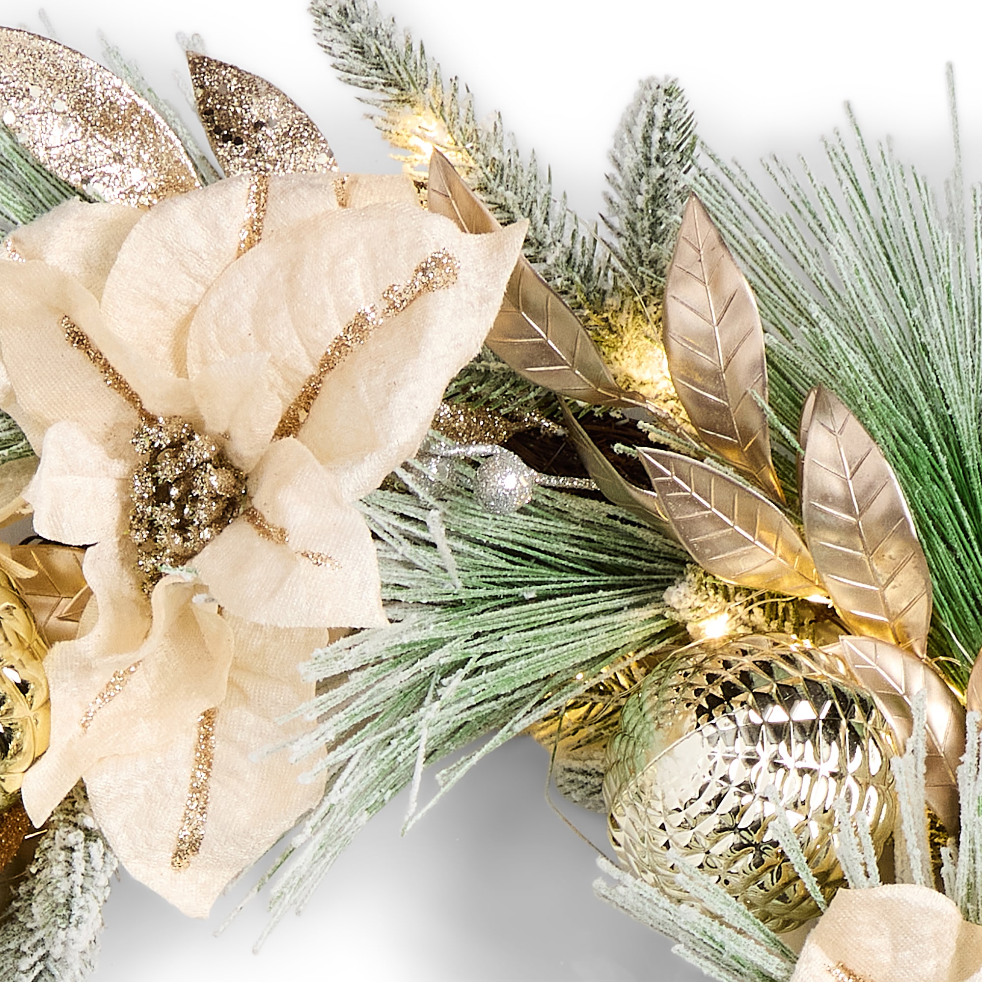 North Pole Trading Co. Metallic Poinsettia Garland Battery Operated Christmas Indoor Garland