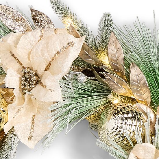 North Pole Trading Co. 6ft Metallic Poinsettia Garland Battery Operated Christmas Indoor Garland
