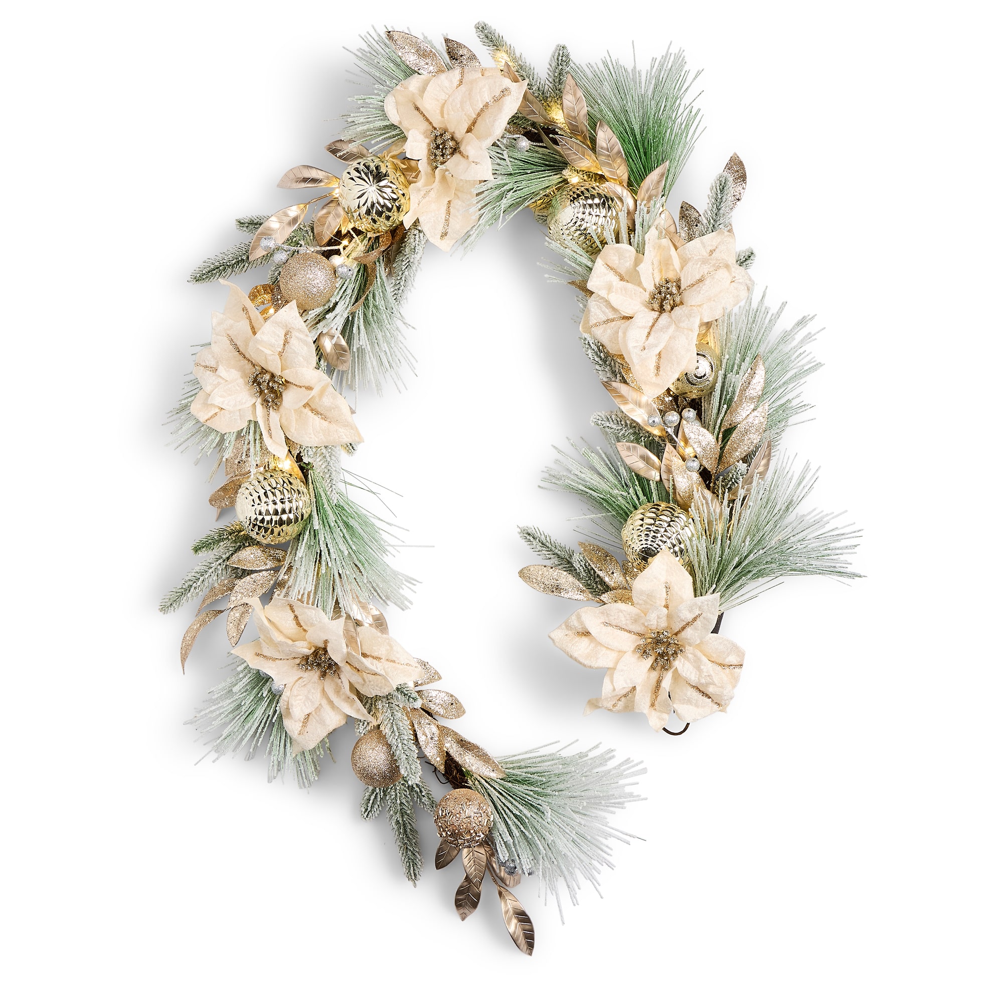 North Pole Trading Co. Metallic Poinsettia Garland Battery Operated Christmas Indoor Garland