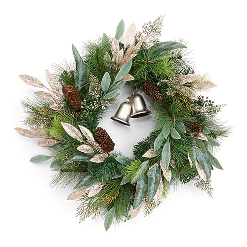 North Pole Trading Co . Babies Breath N Bells Wreath In Beige