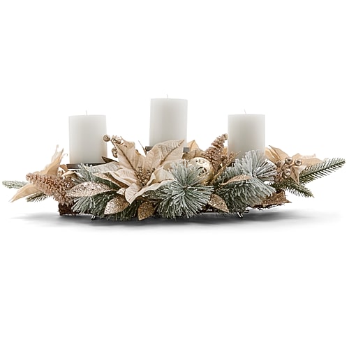North Pole Trading Co . Poinsettia Centerpiece Candle Holder In Beige