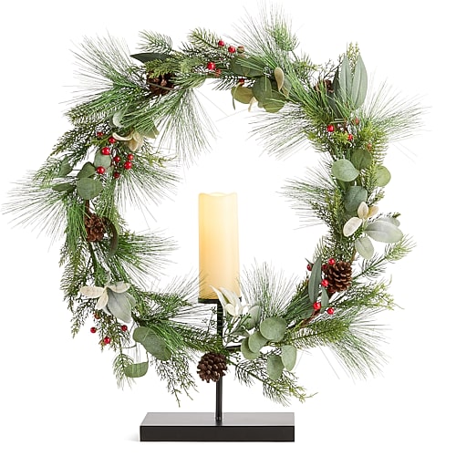 Martha Stewart 30" Led Pillar Candle Wreath Wreath In Green