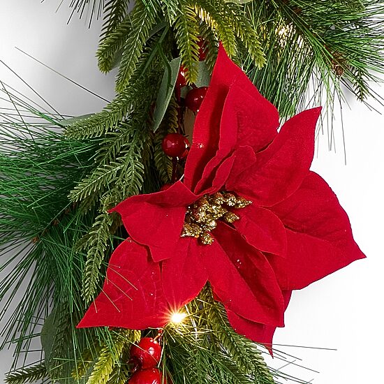 North Pole Trading Co. 6ft Red Poinsettia Christmas Indoor Garland