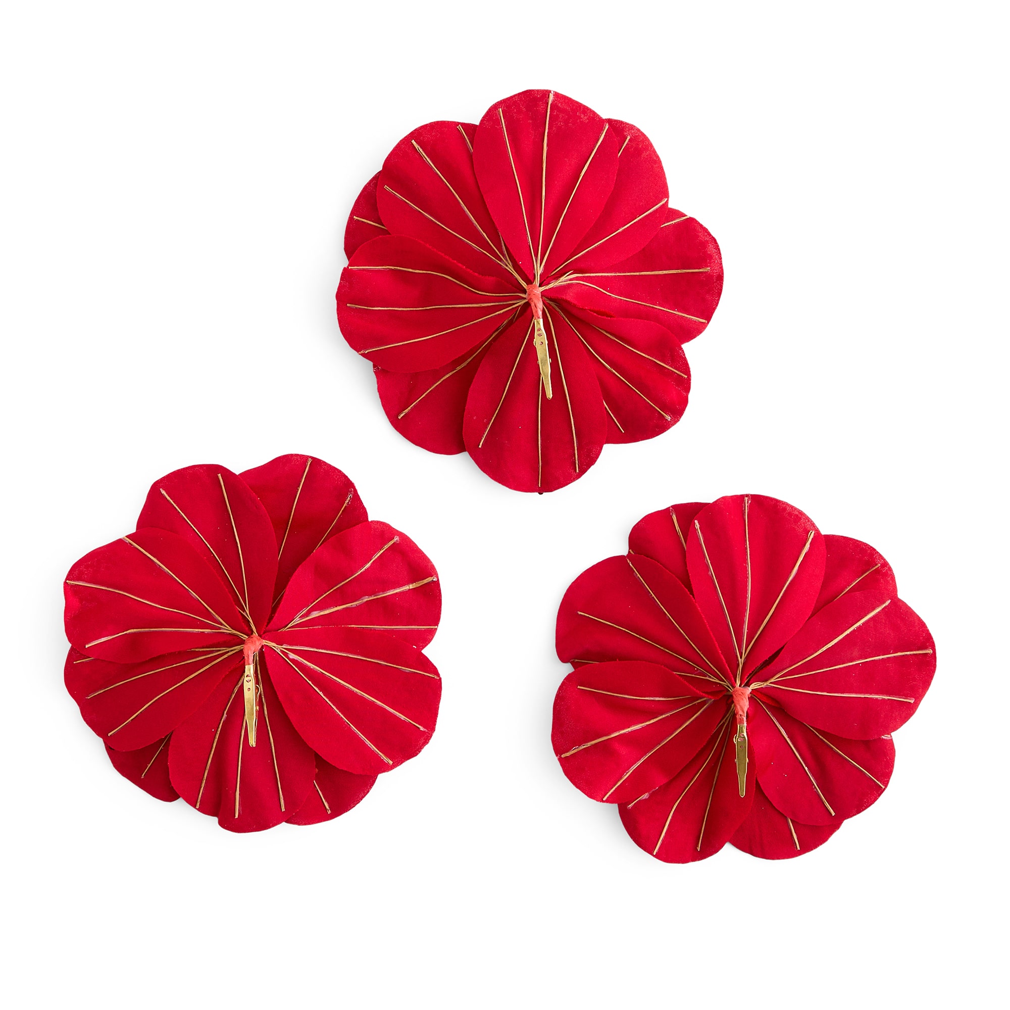 Martha Stewart Beaded Velvet Amaryllis Clp Rd 3-pc. Christmas Ornament