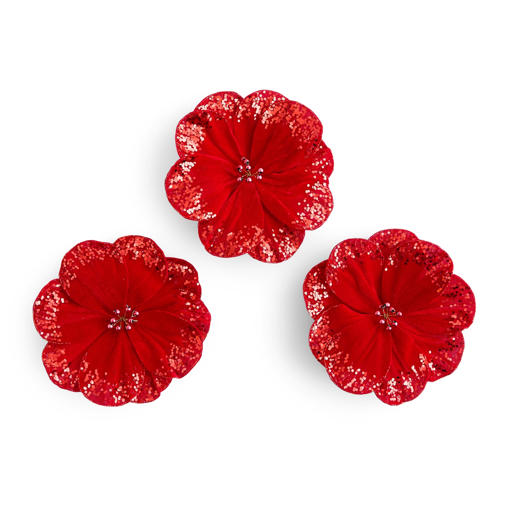 Martha Stewart Beaded Velvet Amaryllis Clp Rd 3-pc. Christmas Ornament