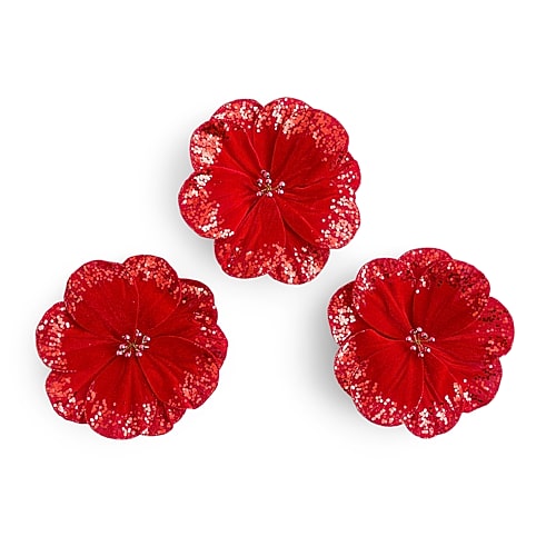 Martha Stewart Beaded Velvet Amaryllis Clp Rd 3-pc. Christmas Ornament In Red