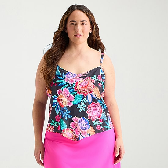 Sonnet Shores Womens Floral Plus Tankini Swimsuit Top