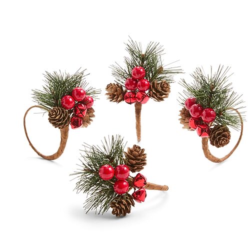 North Pole Trading Co . Jingel Bell 4-pc. Napkin Rings In Green