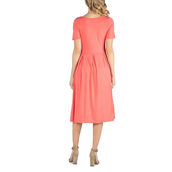 24/7 Comfort Apparel Short Sleeve and Pocket Midi Dress