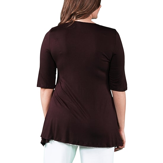 24seven Comfort Apparel Plus Womens Scoop Neck Elbow Sleeve Tunic Top