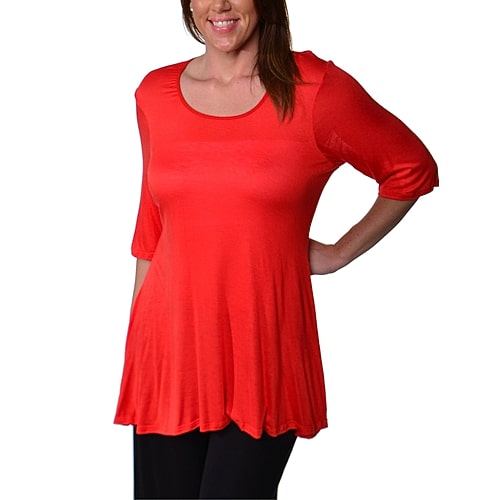 24seven Comfort Apparel Plus Womens Scoop Neck Elbow Sleeve Tunic Top, 2x, Orange