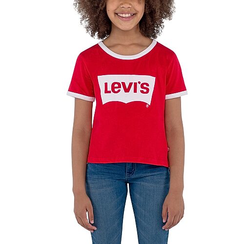 Levi's Retro Ringer Big Kid Girls Round Neck Short Sleeve Regular Fit Graphic T-Shirt, X-large, Red