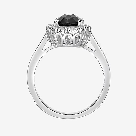 Womens Genuine Black Onyx Sterling Silver Oval Cocktail Ring