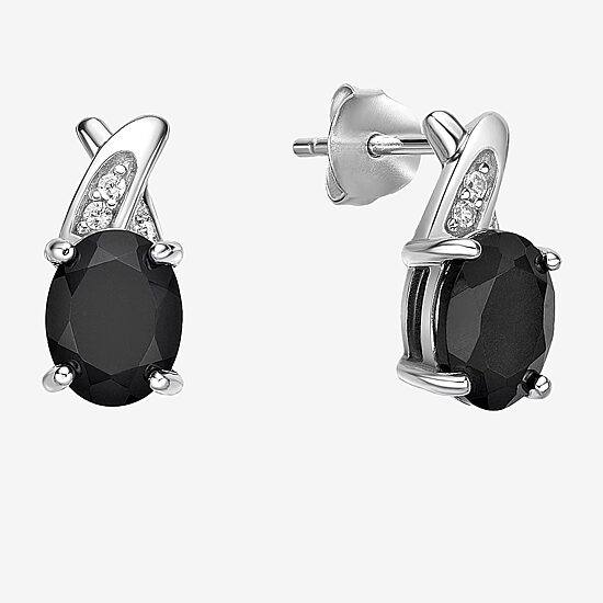 Womens Genuine Black Onyx Sterling Silver Oval Drop Earrings