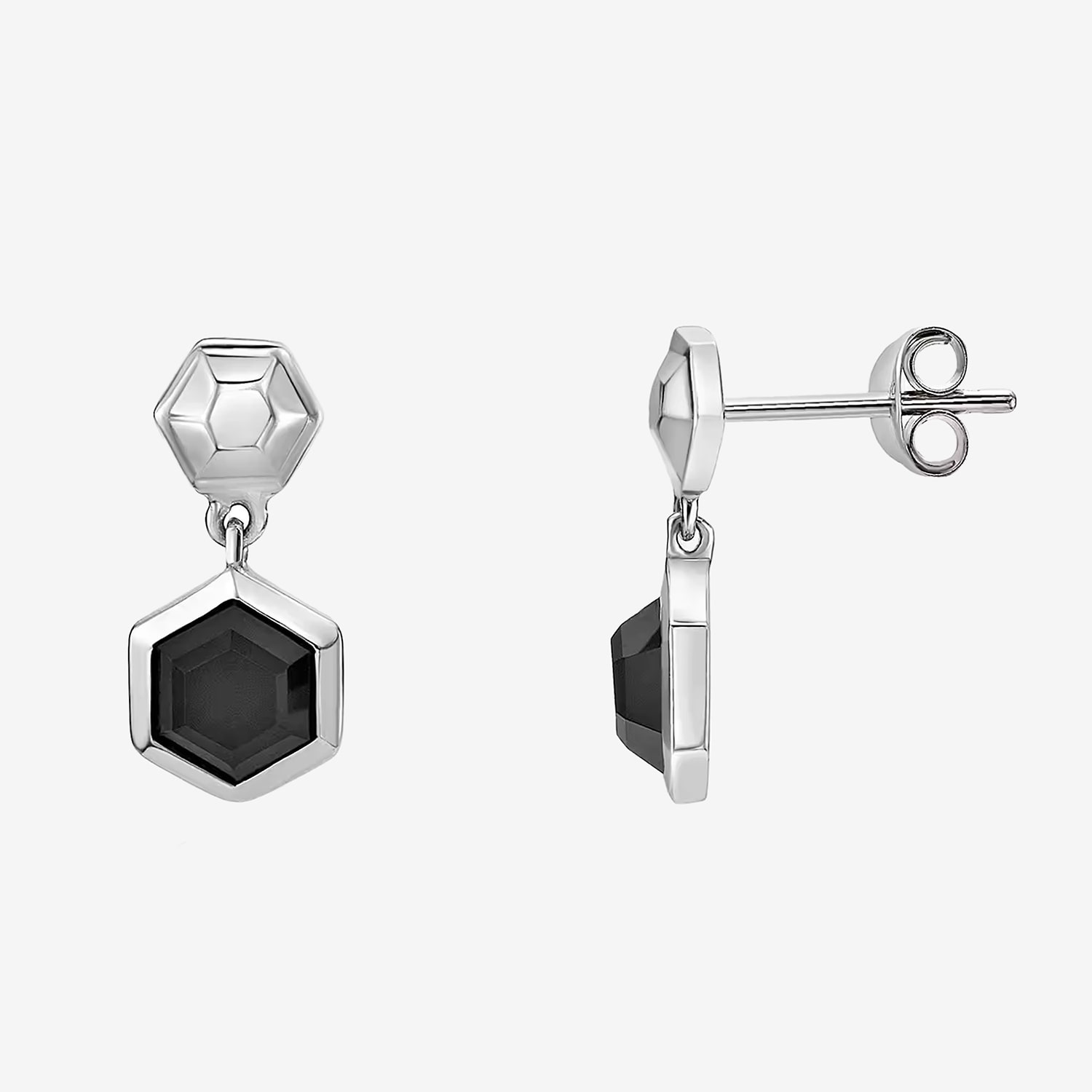 Womens Genuine Black Onyx Sterling Silver Round Drop Earrings