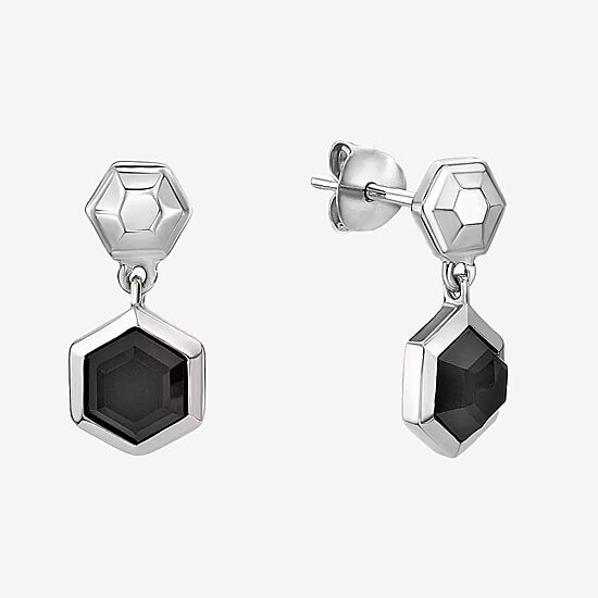 Womens Genuine Black Onyx Sterling Silver Round Drop Earrings