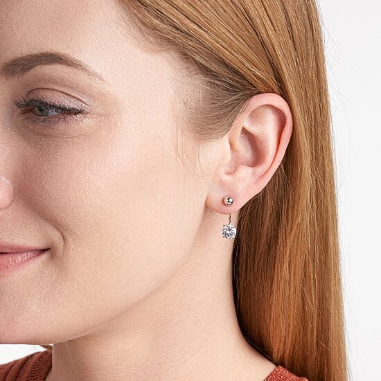 DiamonArt® White Cubic Zirconia Sterling Silver 2 Pair Earring Set