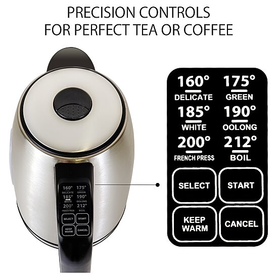 Kenmore 1.7L Cordless Electric Tea Kettle with 6 Temperature Pre-Sets