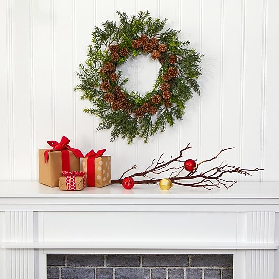 Nearly Natural Cedar Grass Pinecone Wreath