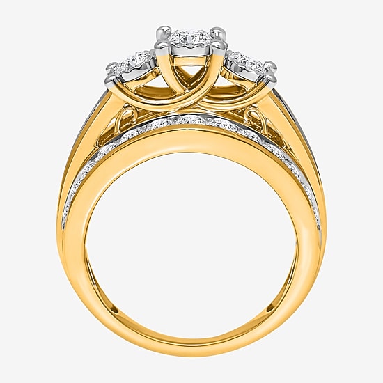 Love Lives Forever (I / I1) Womens 2 CT. T.W. Lab Grown White Diamond 10K Gold Round 3-Stone Engagement Ring
