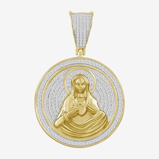 "Immaculate Heart Of Mary" Mens 1/2 CT. T.W. Natural White Diamond 10K Gold Pendant