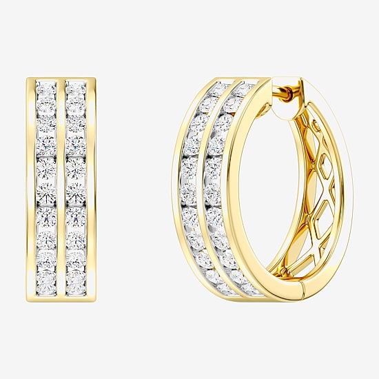 Womens 1 CT. T.W. Lab Grown White Diamond 14K Gold Over Silver Sterling Silver 17.9mm Hoop Earrings