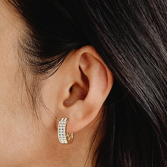 Womens 1 CT. T.W. Lab Grown White Diamond 14K Gold Over Silver Sterling Silver 17.9mm Hoop Earrings