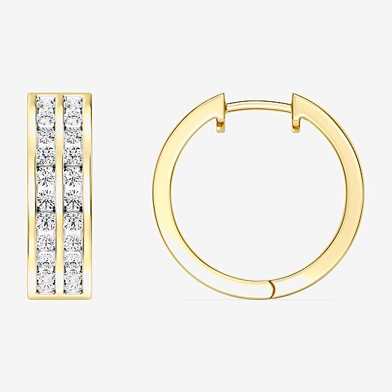 Womens 1 CT. T.W. Lab Grown White Diamond 14K Gold Over Silver Sterling Silver 17.9mm Hoop Earrings