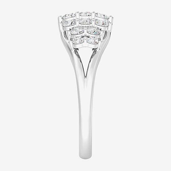 Womens 1 CT. T.W. Lab Grown White Diamond Sterling Silver Cocktail Ring
