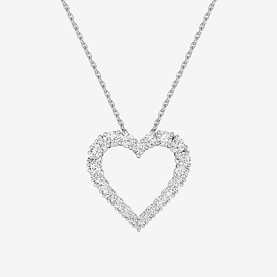 Womens 1 CT. T.W. Lab Grown White Diamond Sterling Silver Heart 18 Inch Pendant Necklace