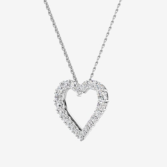 Womens 1 CT. T.W. Lab Grown White Diamond Sterling Silver Heart 18 Inch Pendant Necklace